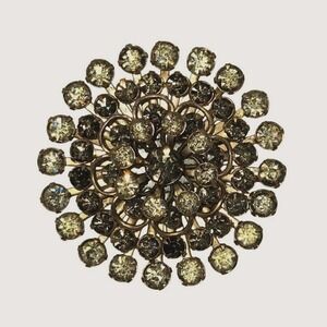 Vtg‎ Rhinestone Starburst Cluster Brooch Pin 1.75" MCM Lt Green Gray Layer Rivet